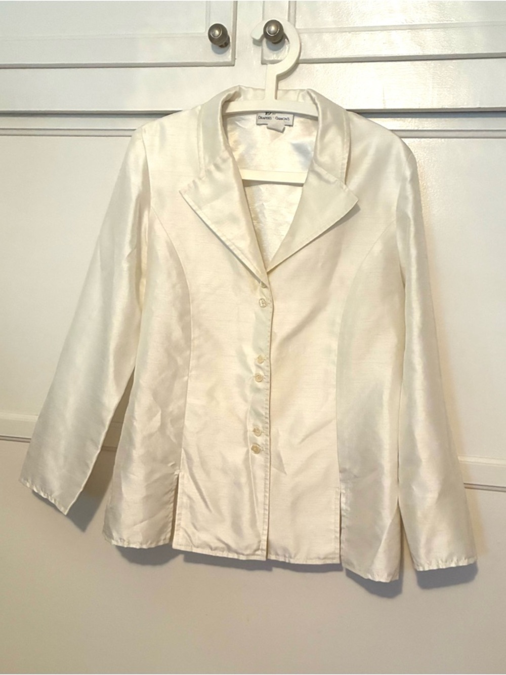 Vintage 80s 70s Cream White Satin Button-Front Blazer Women’s